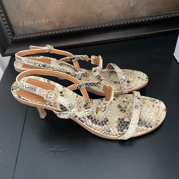 Tory Burch Metallic Gold Snake-Print Slingback Heels - Picture 5 of 6